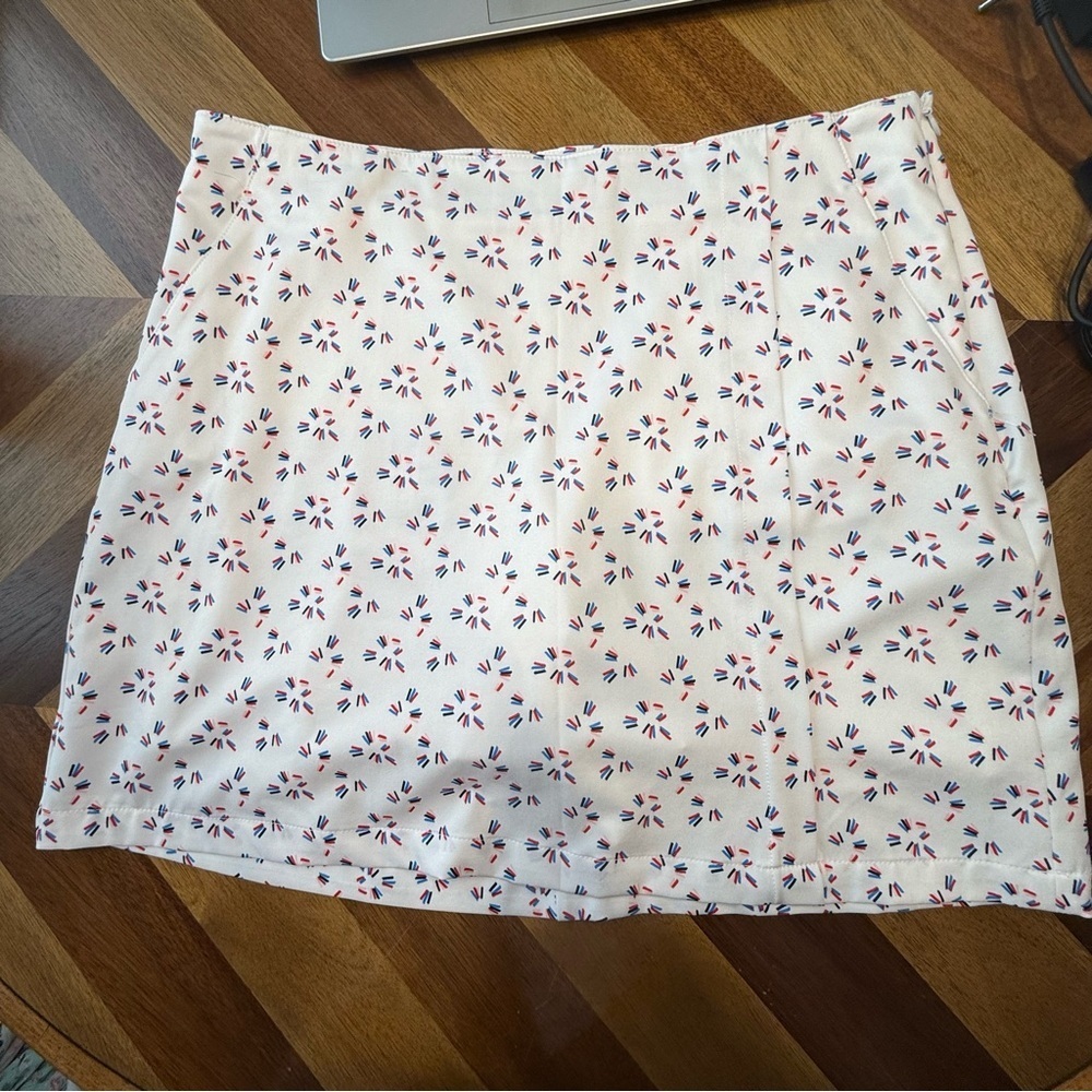 Lady Hagen White Mini Skirt with Pink and Blue Floral Pattern built in shorts